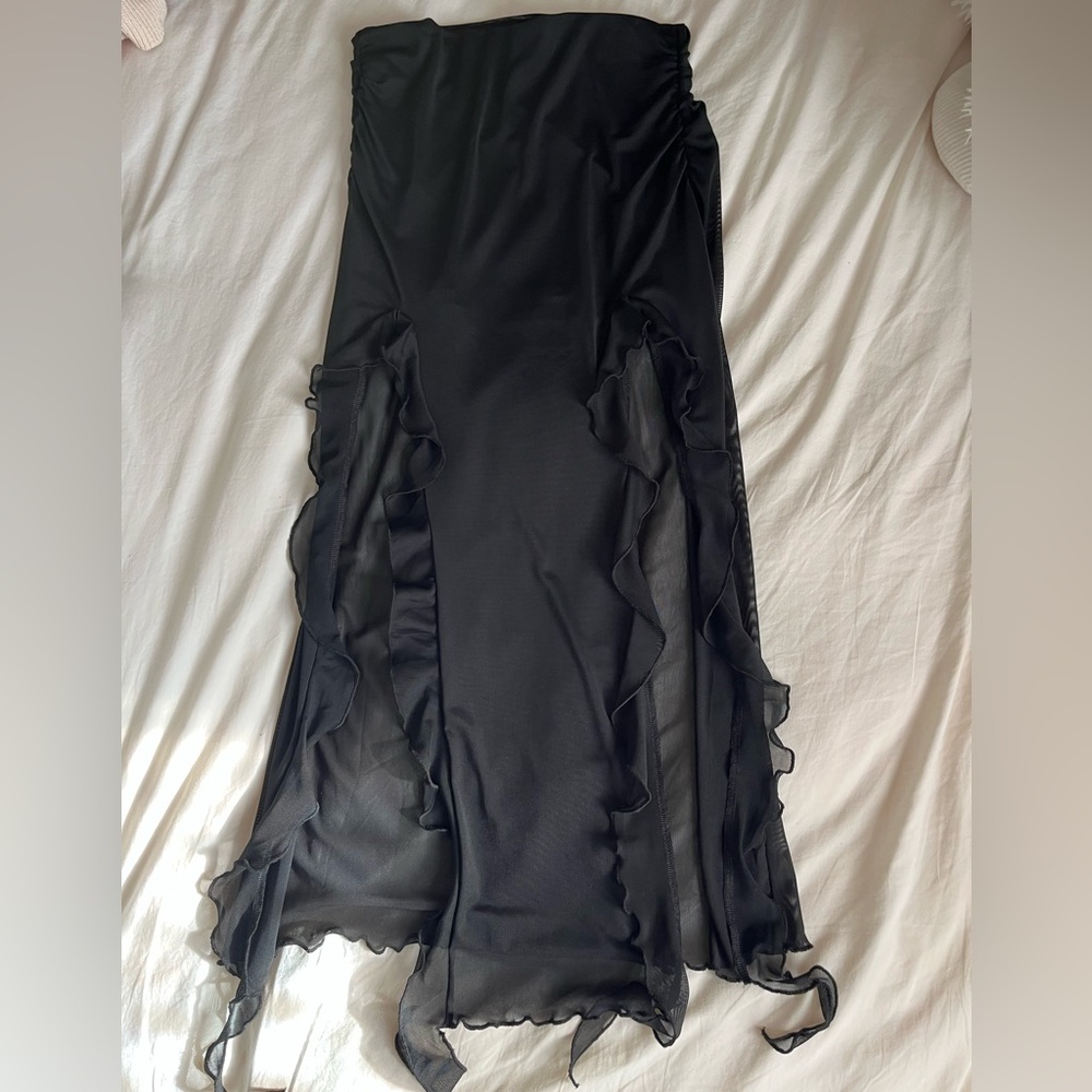 Garage Black Mesh Ruffle Skirt